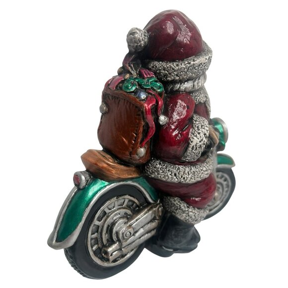 Santa Claus Riding Motorcycle Christmas Figurine 9 in Hand-Painted Resin Decor - Picture 4 of 8